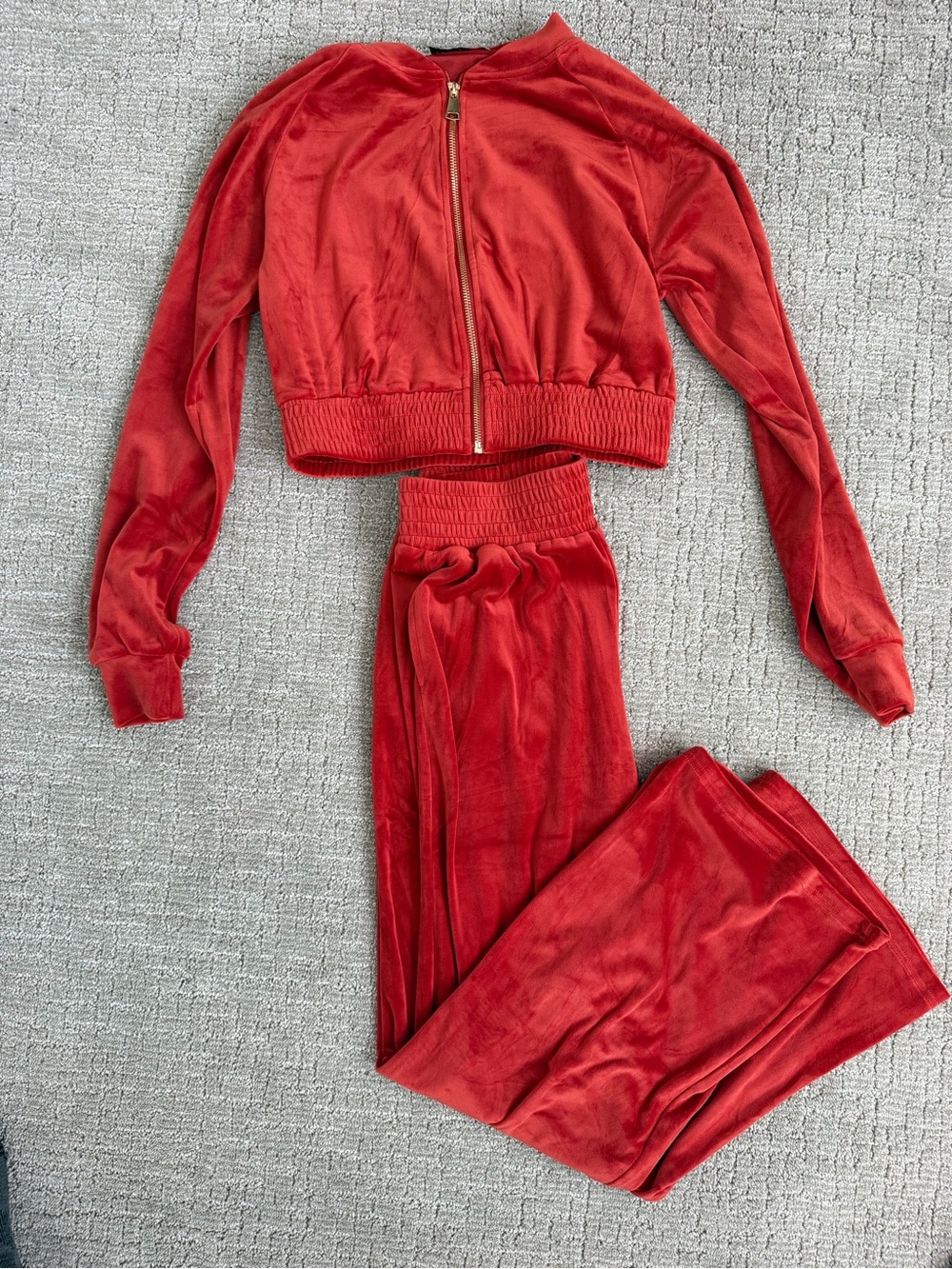 Women's Red Velvet Track Pants & Zip Jacket Set